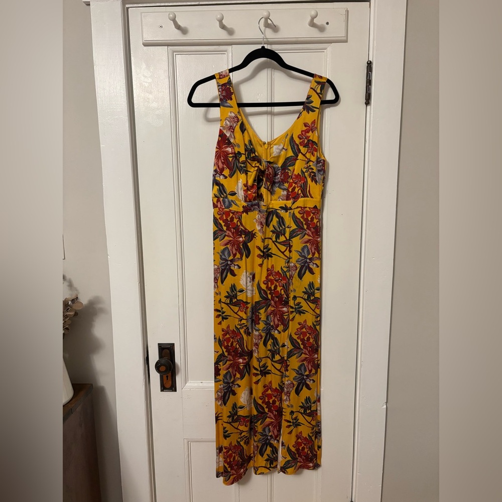 & Other Stories Yellowy Gold Floral Maxi Dress — Tie Bust, Keyhole | EUR 38